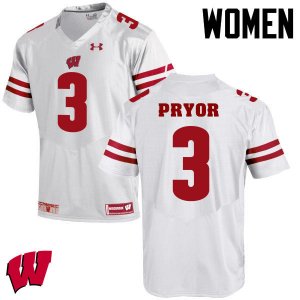 Women's Wisconsin Badgers NCAA #3 Kendric Pryor White Authentic Under Armour Stitched College Football Jersey LF31V55VQ
